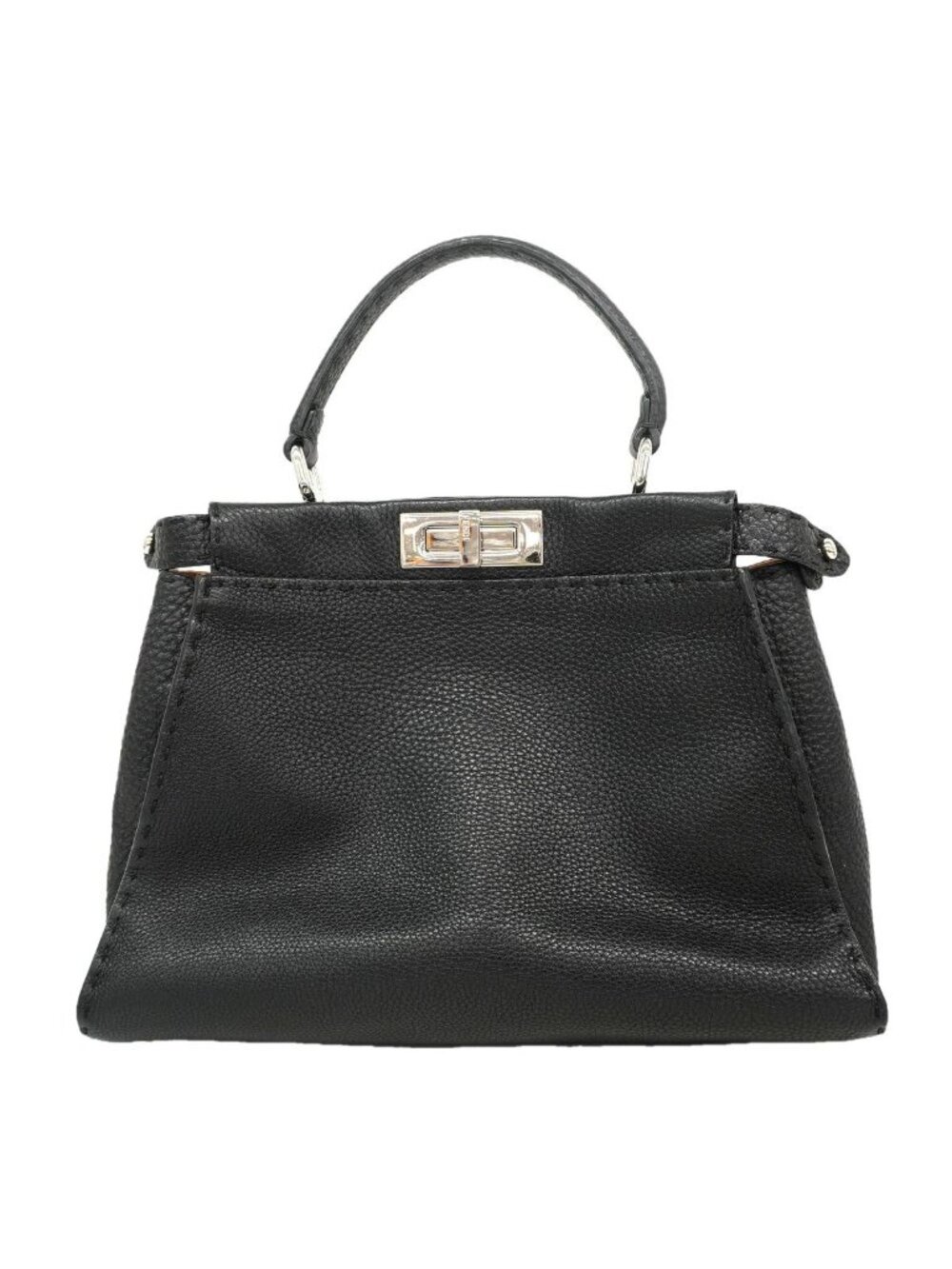 Fendi Handbag Selleria Peekaboo Leather Black Silver